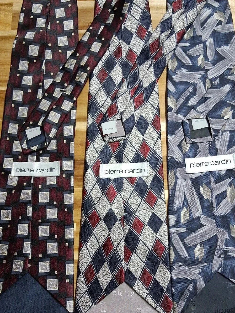 3 Pierre Cardin Neckties Classic Office Style Geometric Abstract Red Blue Grey